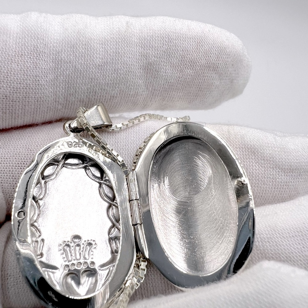 .925 Sterling Silver Claddagh Design Locket Necklace - Picture 10 of 17